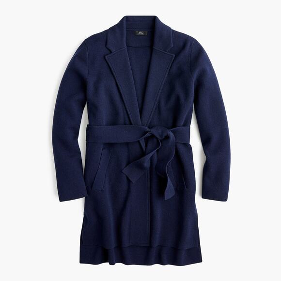 J. Crew Wrap Sweater Blazer Size XS Navy Blue Cotton Wool Belt Tie Jacket L0498 - Picture 6 of 14